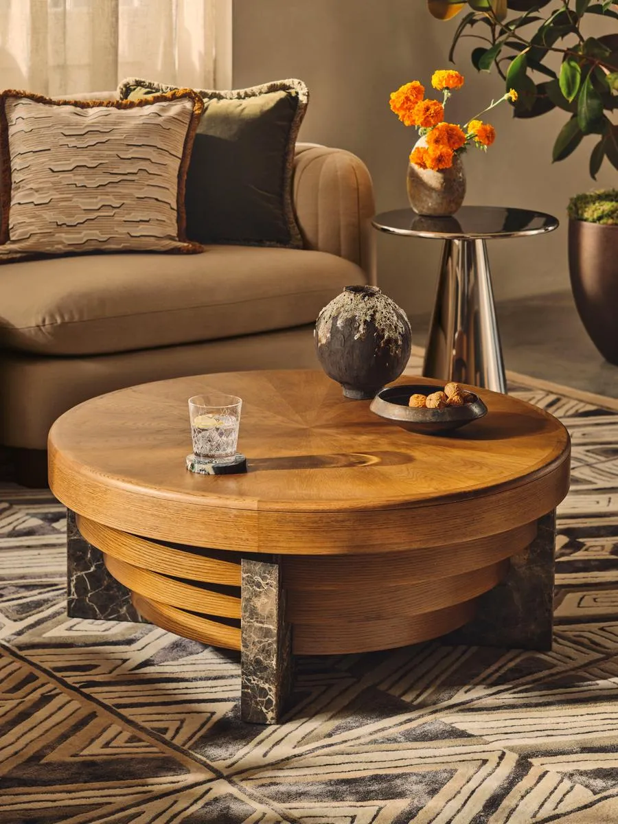 Holden Round Coffee Table - Emperador Marble, Oak Veneer product