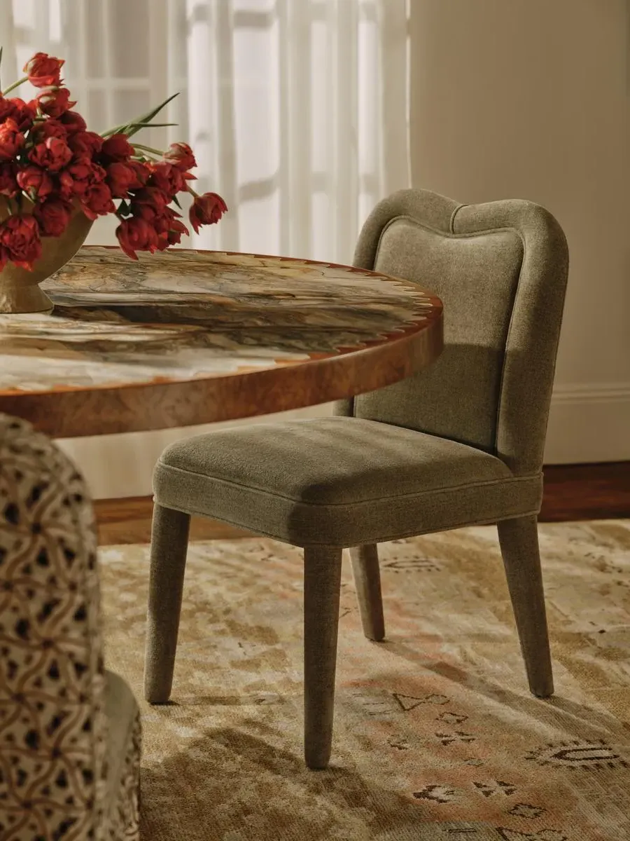 Keira Dining Chair Scalloped Backrest - Sage, Linen Chenille product