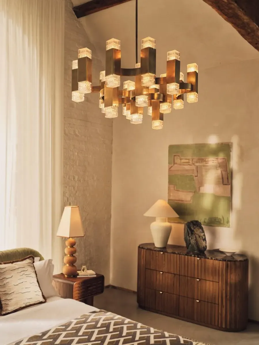 Kennedy Square Chandelier - Antiqued Brass, Glass product