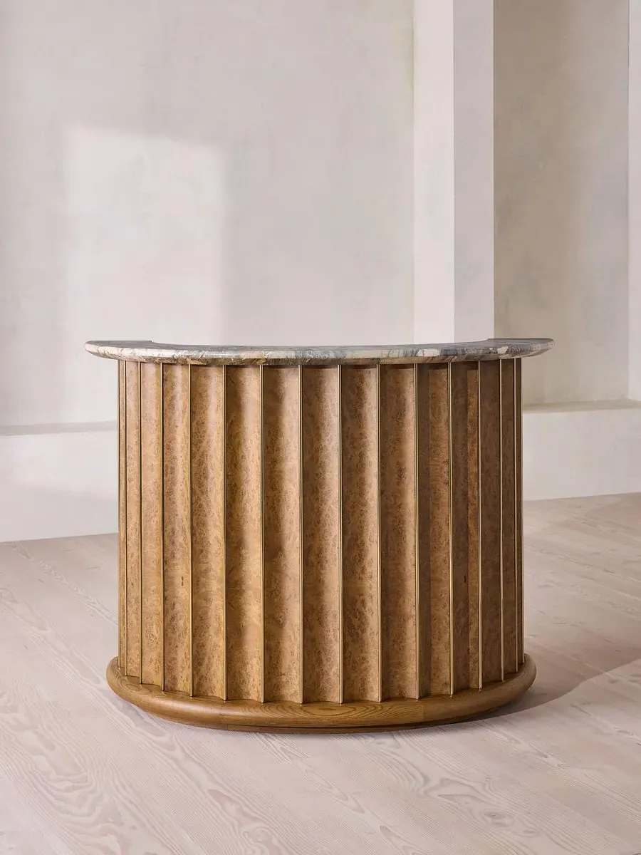 Kettner's Semi-Circular Bar Cabinet with Wine Rack - Oak Burl, Marble product
