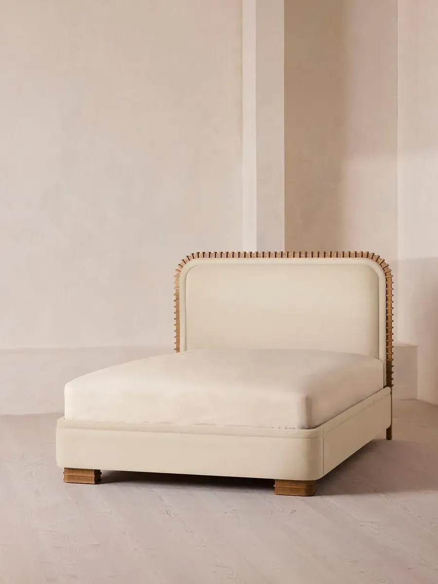 King Bed with Carved Headboard - Bisque, Linen by Soho Home