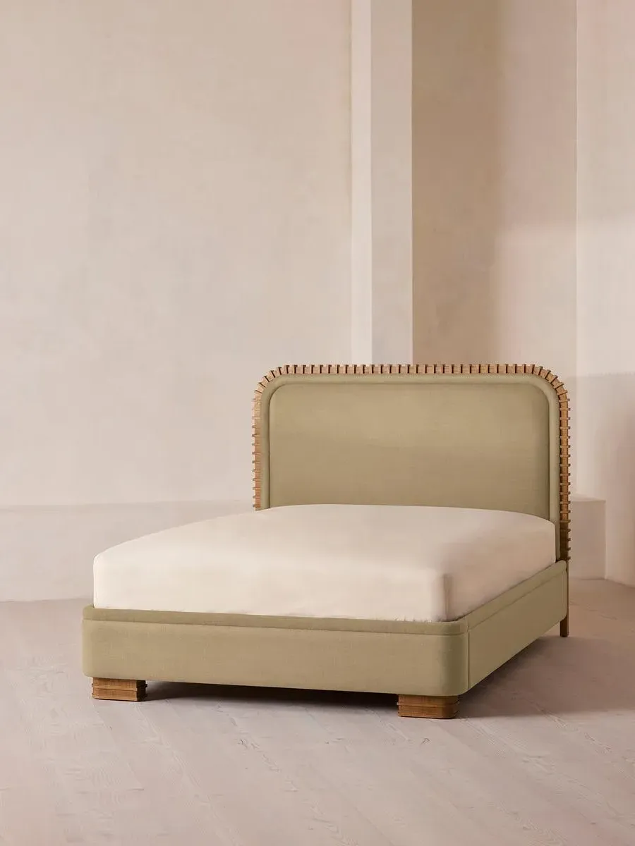 King Bed with Carved Headboard - Wheat, Linen by Soho Home