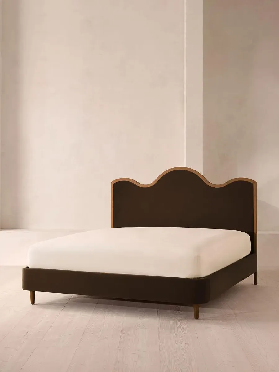 King Bed with Waved Headboard - Chocolate, Velvet product