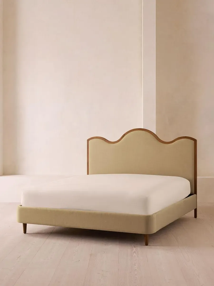 King Bed with Waved Headboard - Wheat, Linen by Soho Home