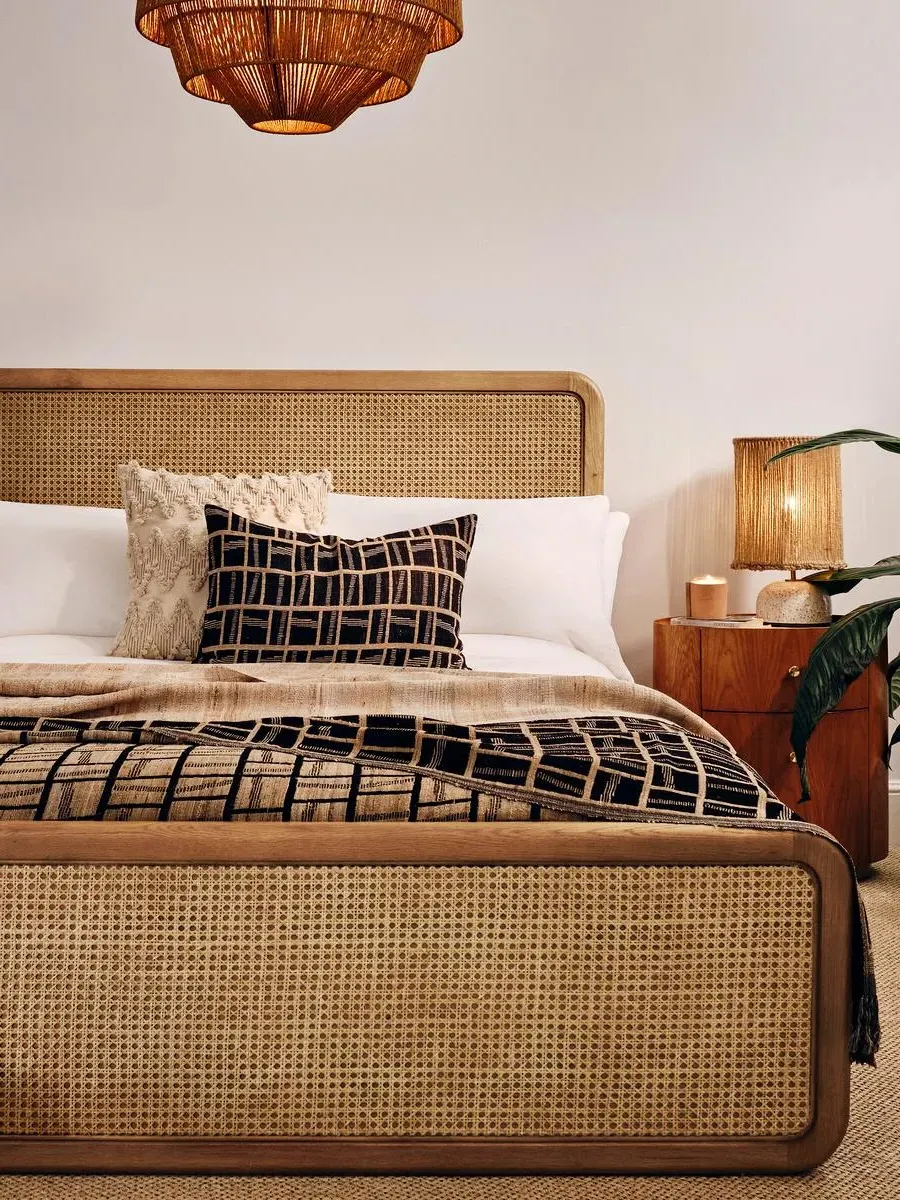King Size Bed with Cane Headboard - Oak product