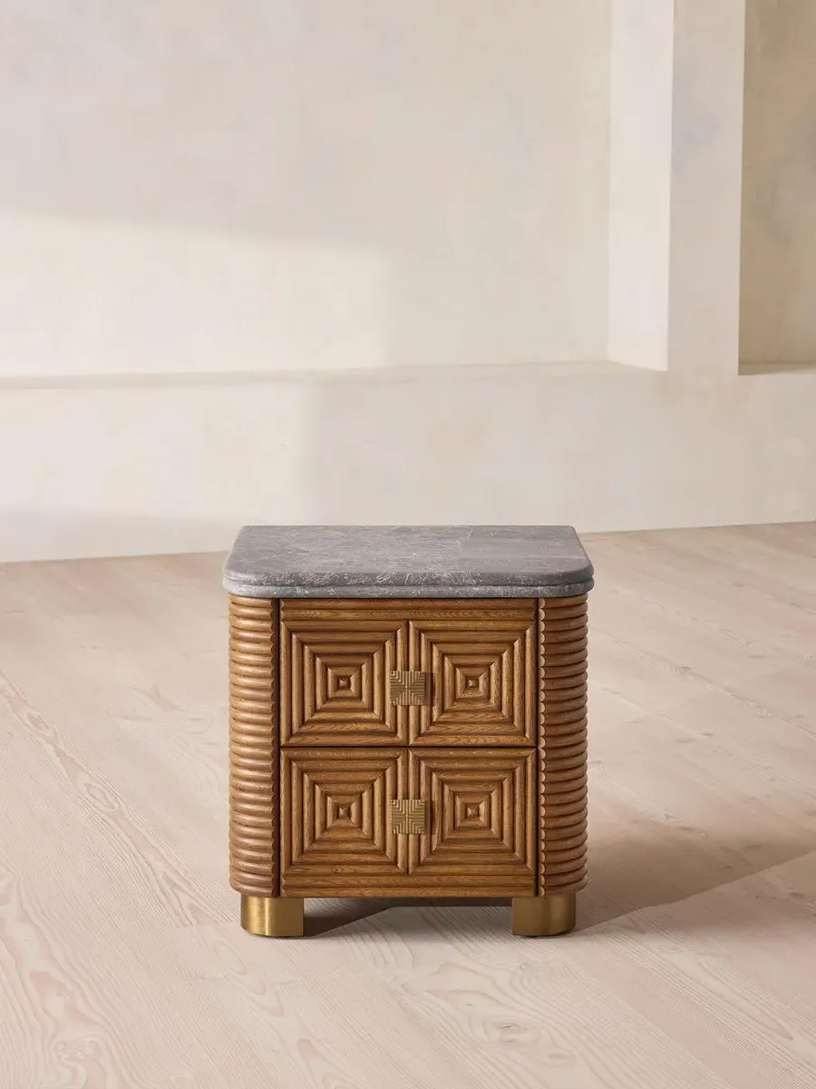 Kingsley Bedside Table with Storage - Grey Emperador, Oak by Soho Home