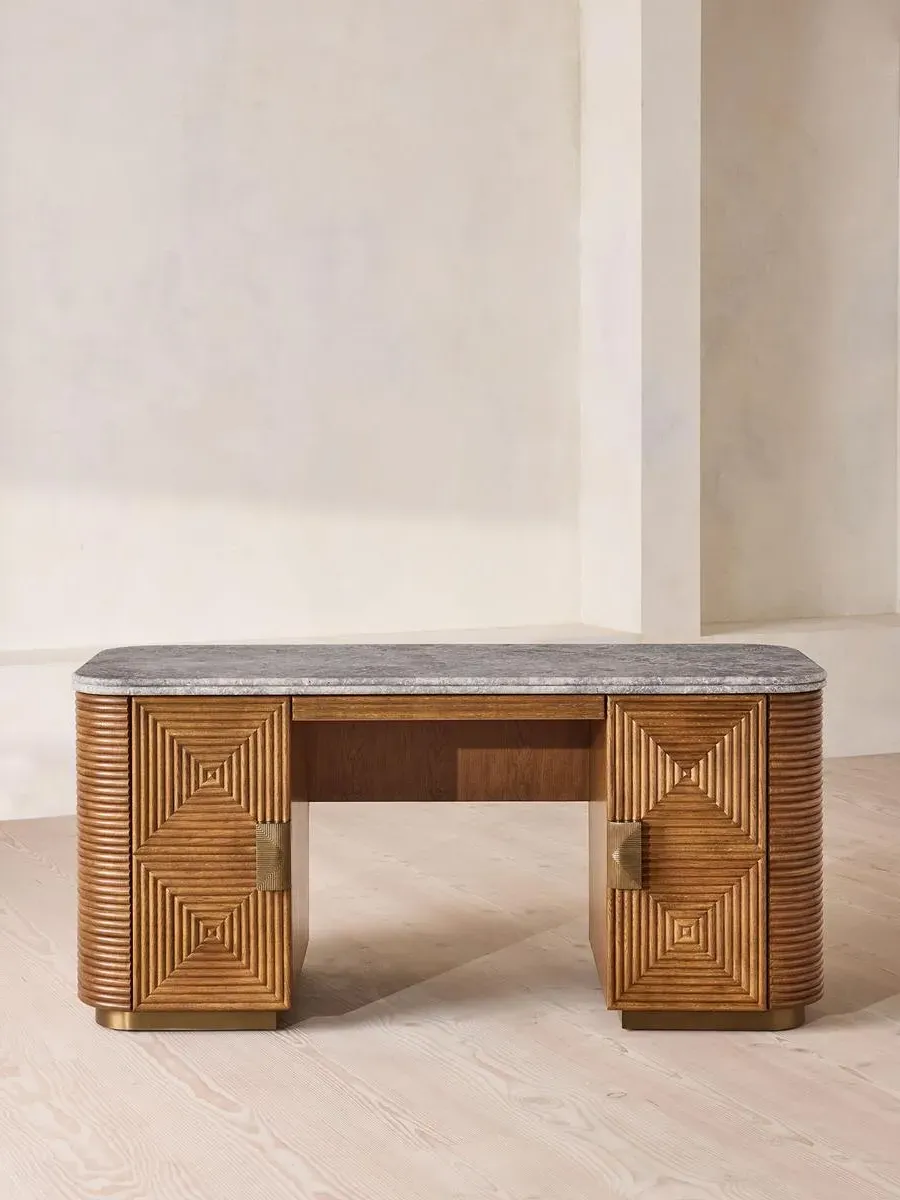 Kingsley Desk with Storage - Grey Emperador, Marble by Soho Home
