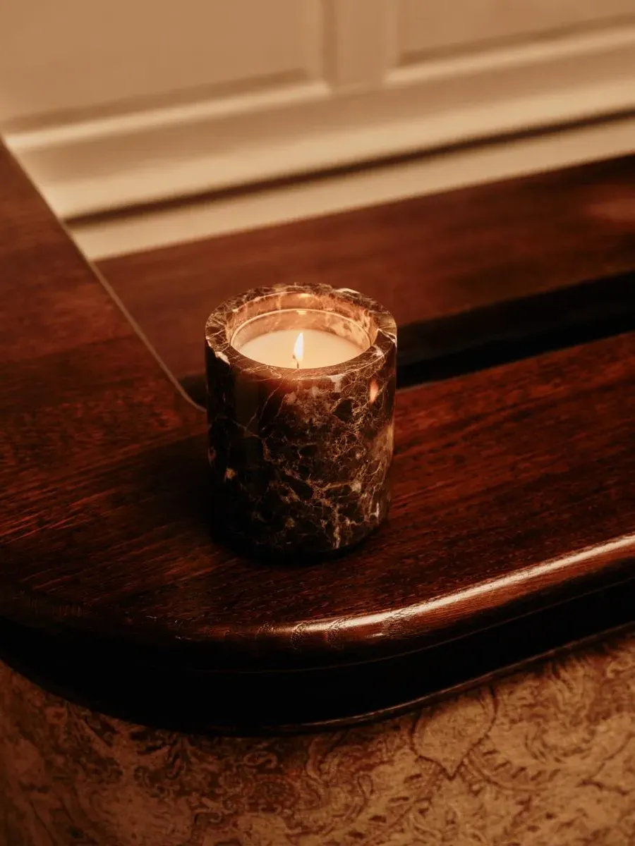 Leather & Oud Candle 250g - Dark Emperador Marble by Soho Home