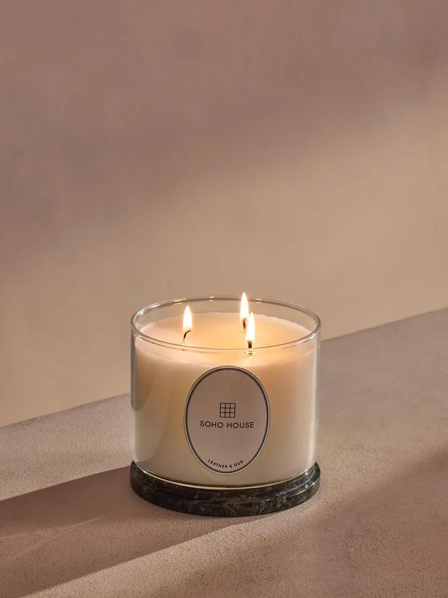 Leather & Oud Scented Candle 660g - Borosilicate Glass by Soho Home