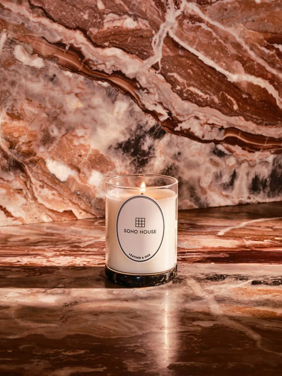 Leather & Oud Scented Candle - Green, Borosilicate Glass product