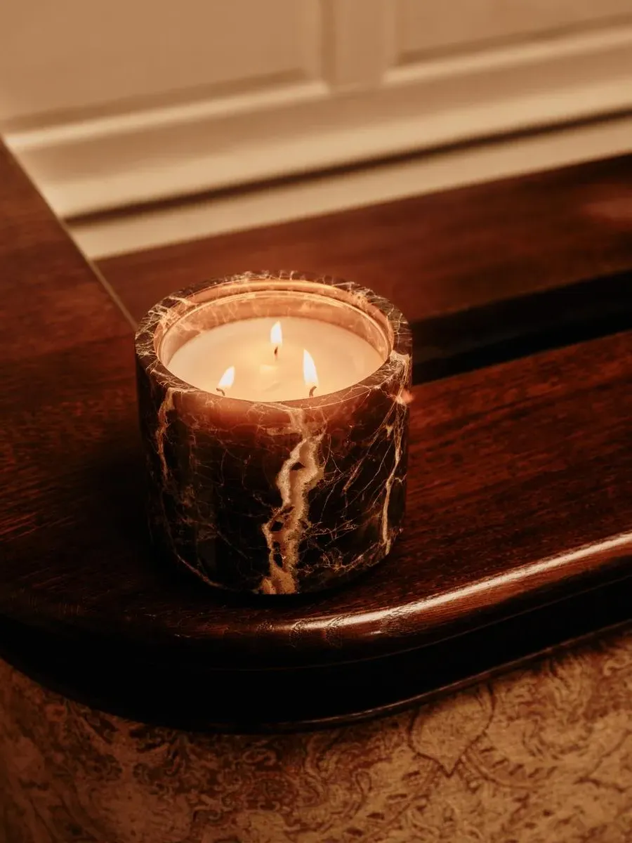 Leather & Oud Three-Wick Candle 660g - Dark Emperador Marble by Soho Home