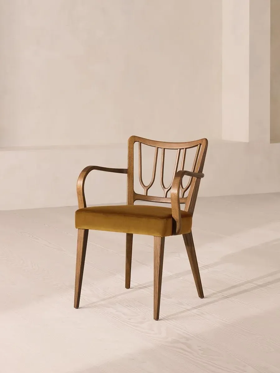 Leonie Armed Dining Chair - Mustard, Velvet by Soho Home