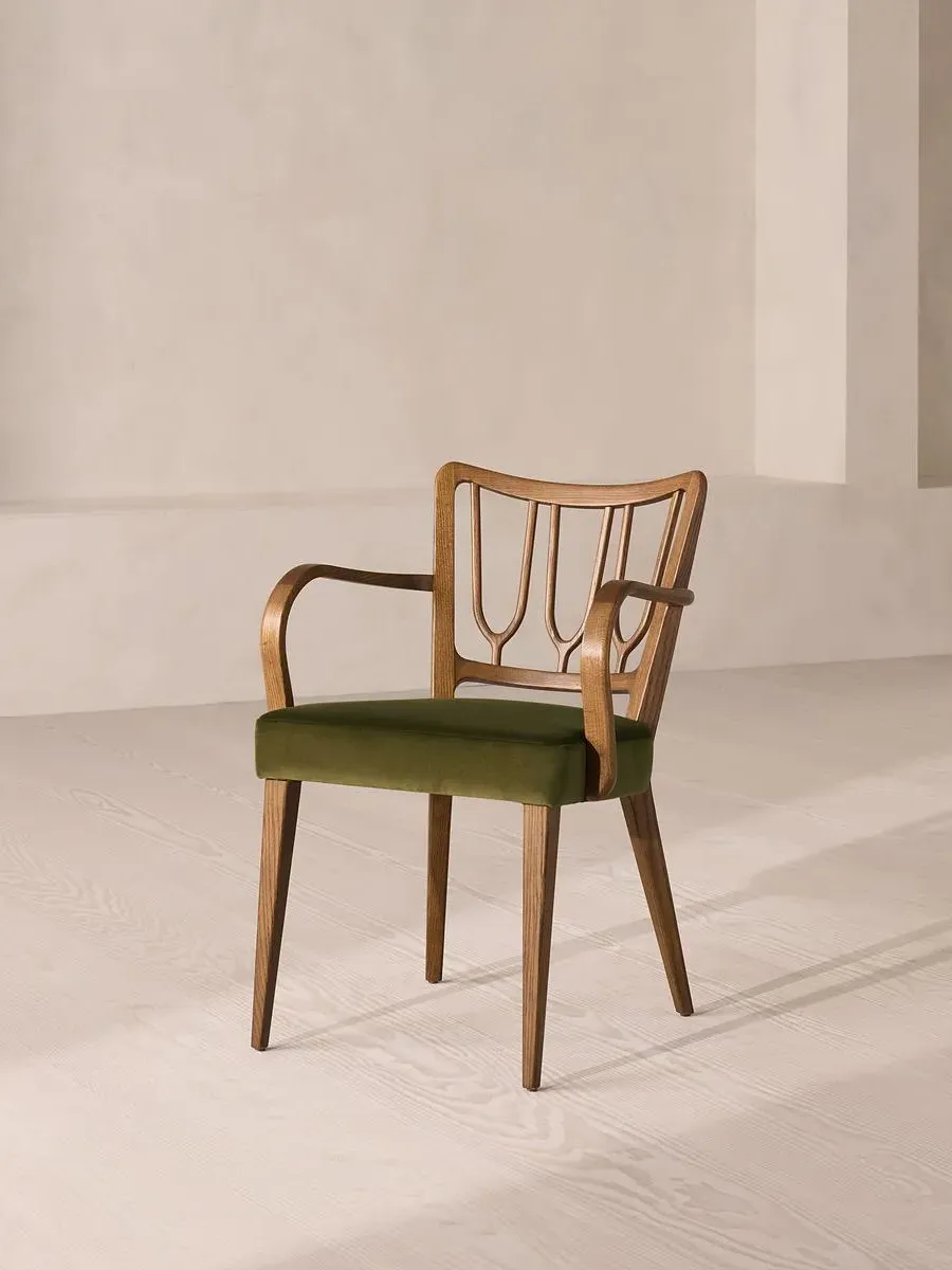 Leonie Armed Dining Chair - Olive, Velvet by Soho Home