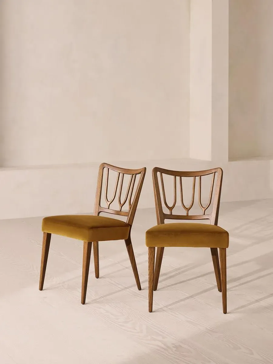 Leonie Pair of Armless Dining Chairs - Mustard, Velvet by Soho Home