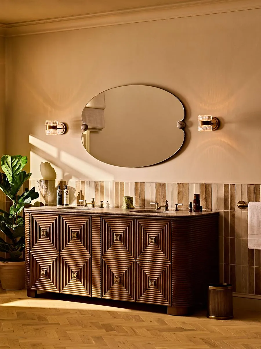 Lucetta Wide Oval Wall Mirror - Antique Brass, Marble product