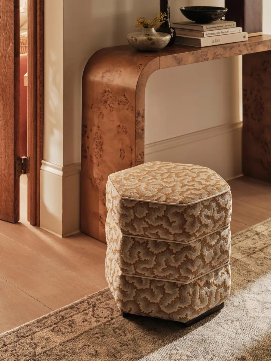 Lyla Hexagonal Footstool - Pink, Lophelia Jacquard product