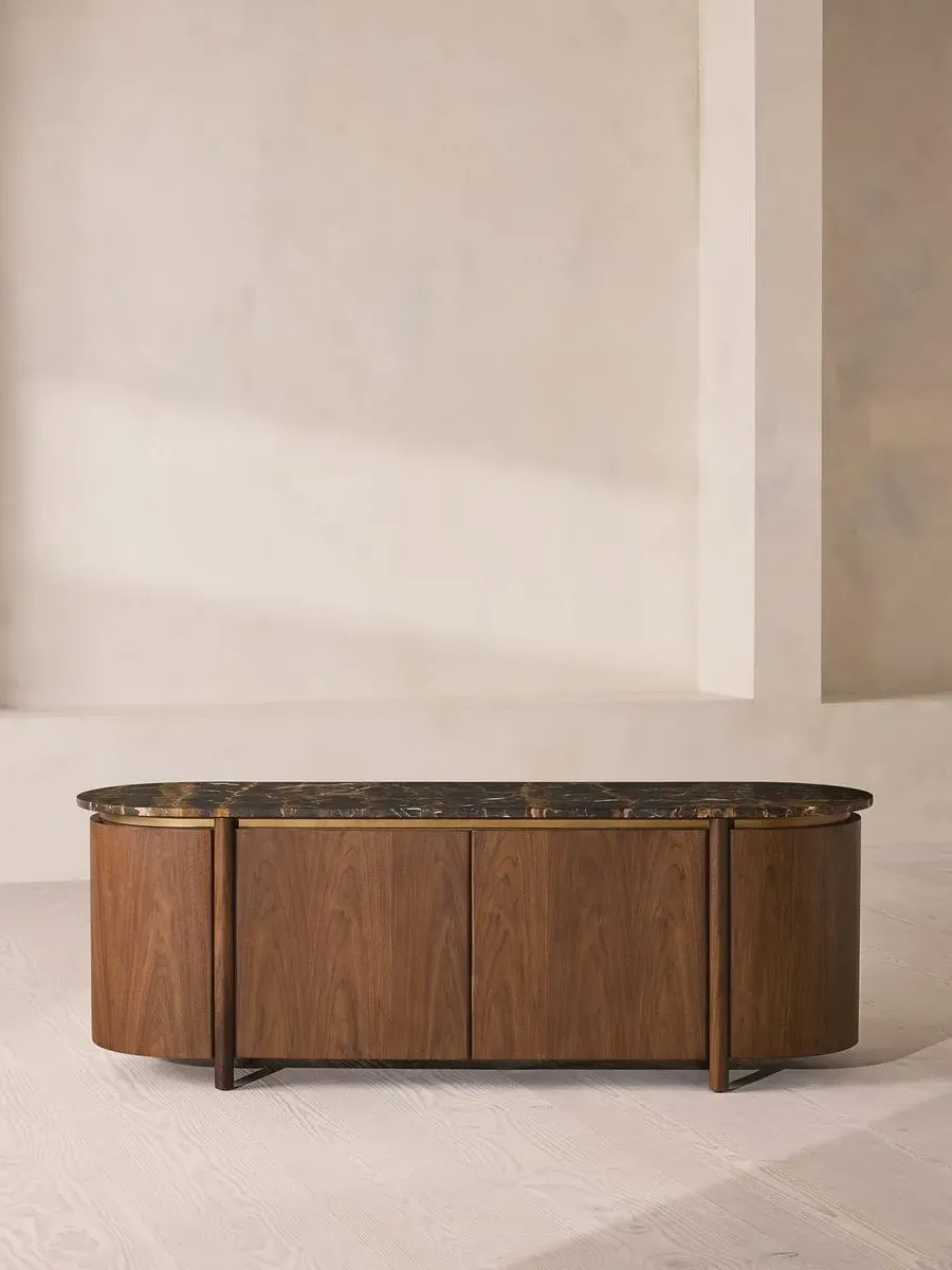 Media Unit with Soft-Close Doors - Walnut, Marble product