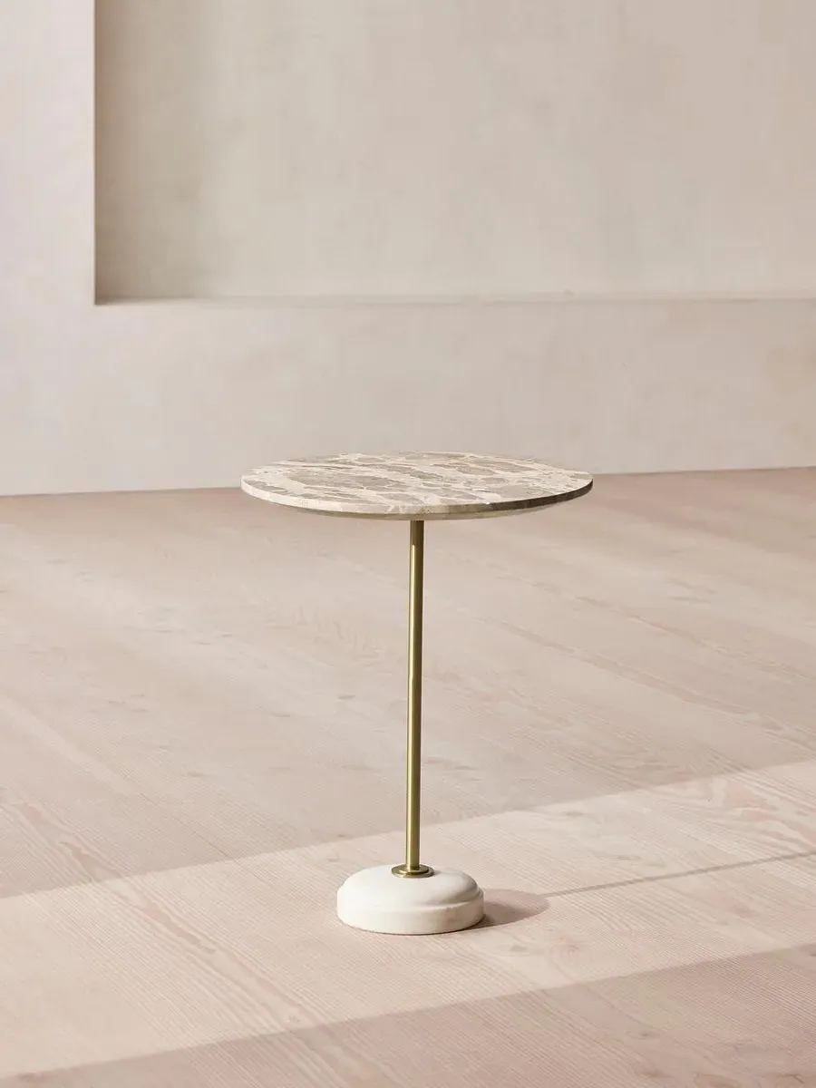 Medium Side Table with Brass Stem - Kapri Marble