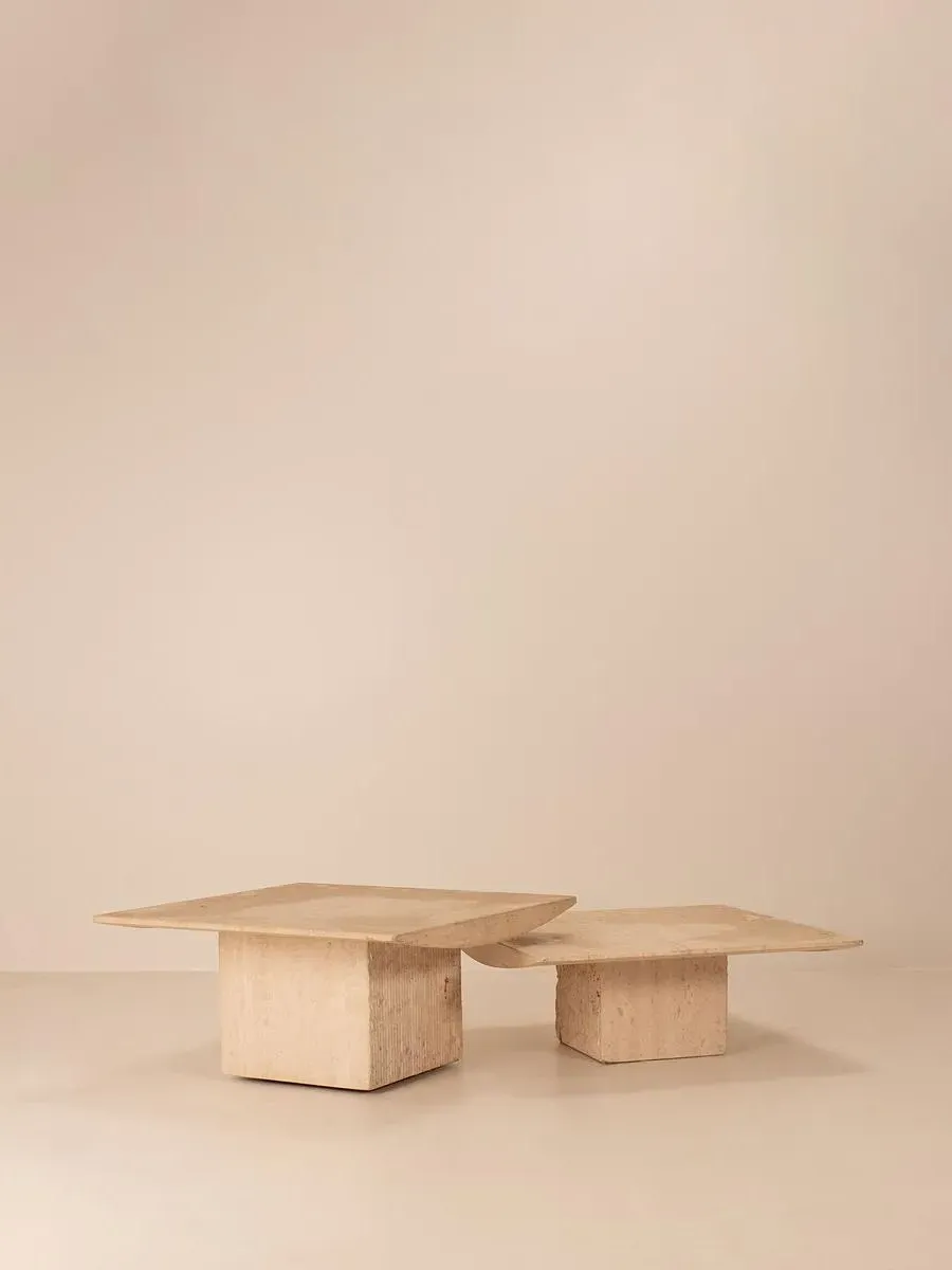 Mid Century Coffee Table Set - Travertine product