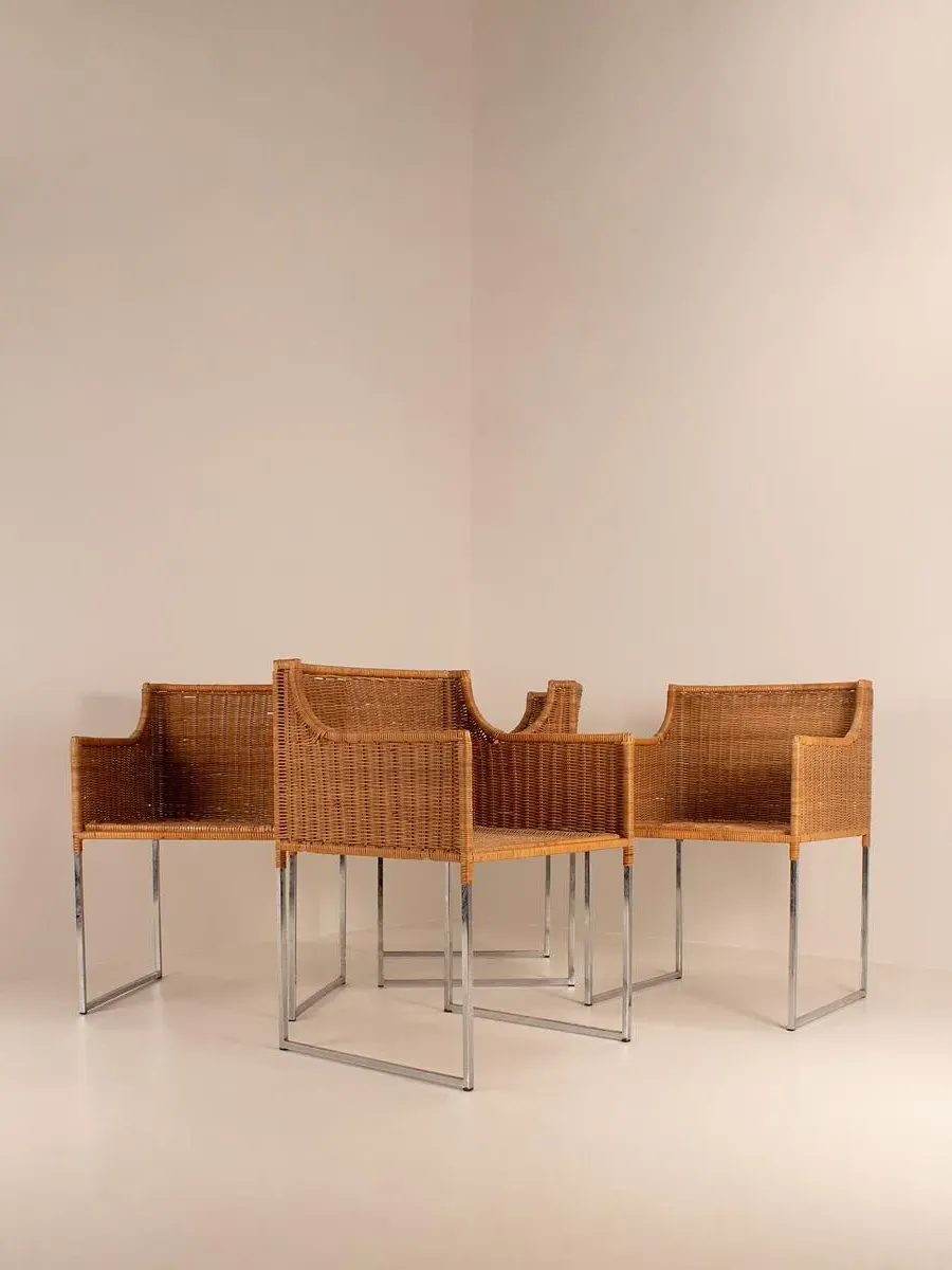 Mid Century Wicker & Chrome Dining Chairs, Set of 4 by Soho Home