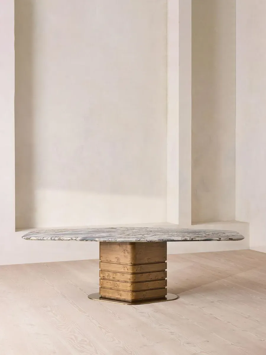 Navarro Dining Table - Arabescato Rose Marble, Mappa Burl by Soho Home