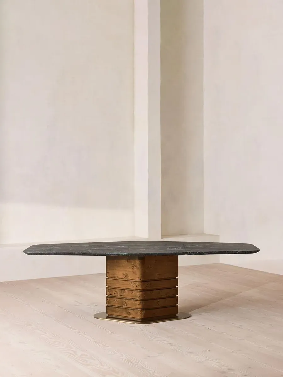 Navarro Dining Table - Napoli Green Marble, Mappa Burl by Soho Home