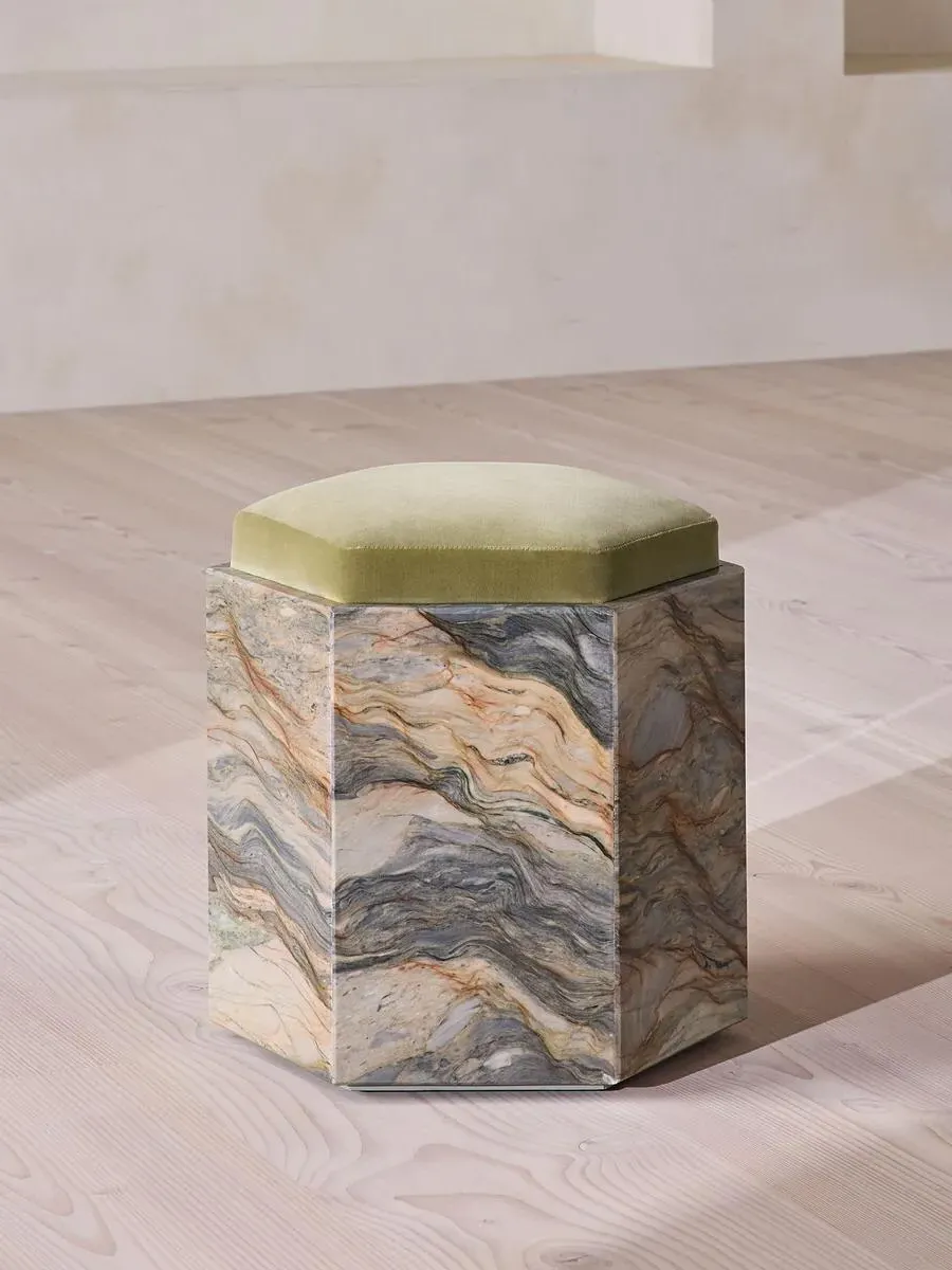 Novi Hexagonal Footstool - Lichen, Velvet product