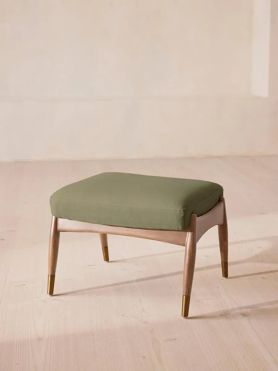 Oak Footstool with Brass Details - Sage, Linen by Soho Home