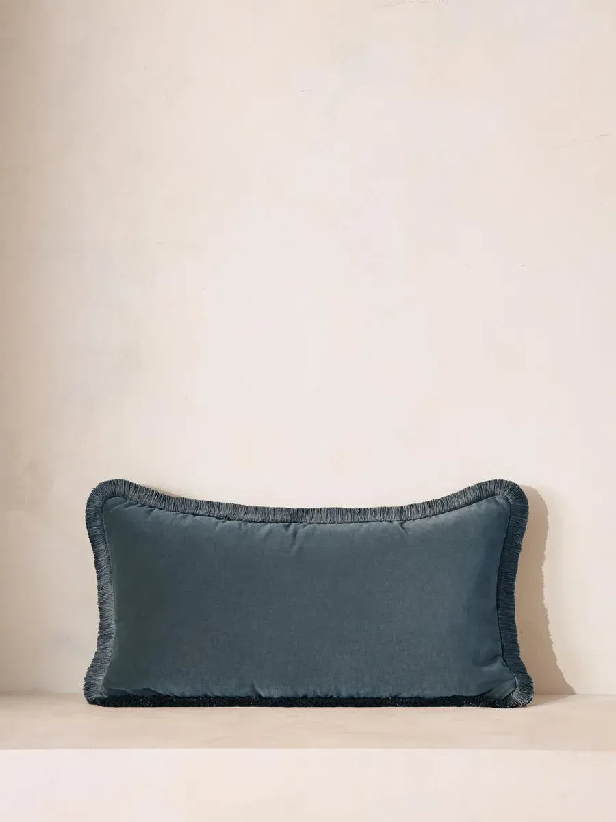 Margeaux Oblong Cushion - Grey Blue, Cotton Velvet product