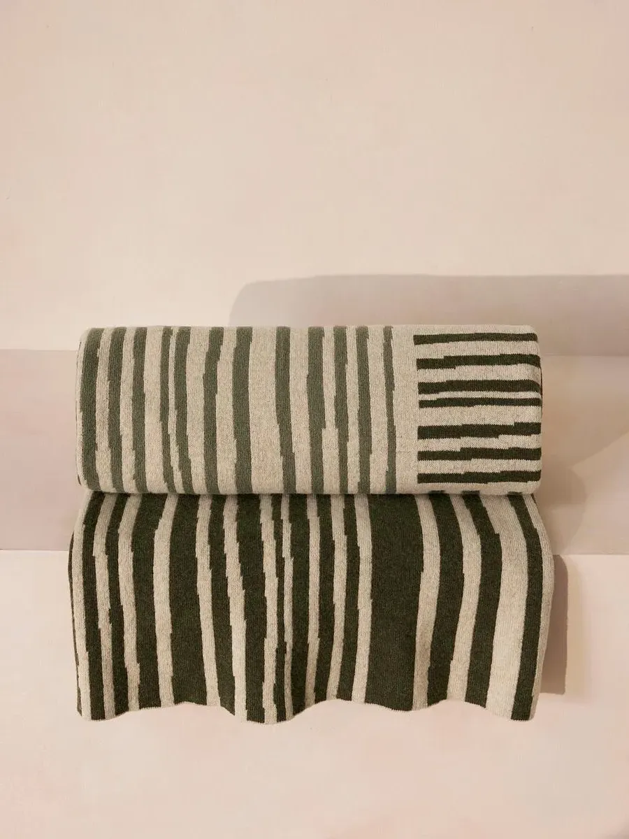 Orwell Knitted Throw - Olive, Wool Jacquard product