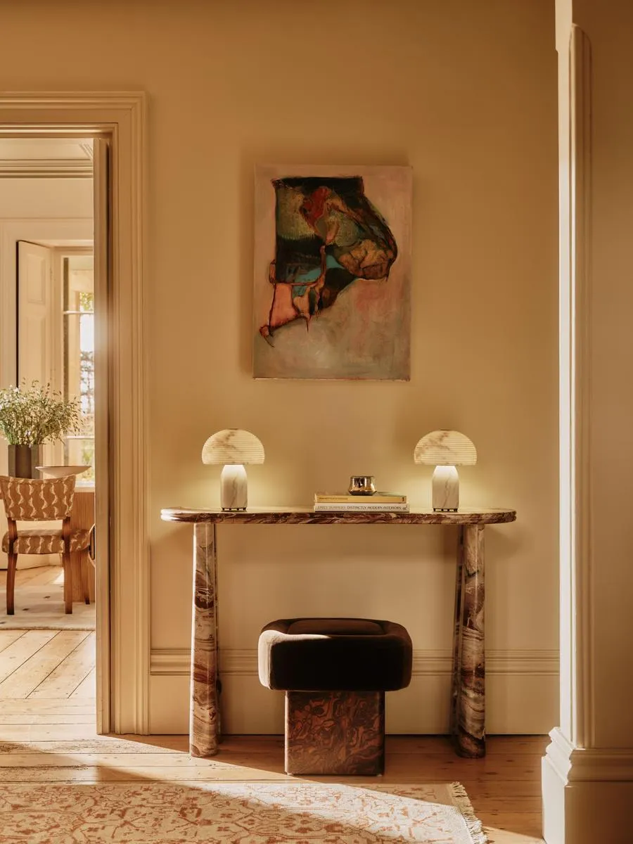 Paloma Pill-Shaped Console Table - Rosso Orobico Marble product