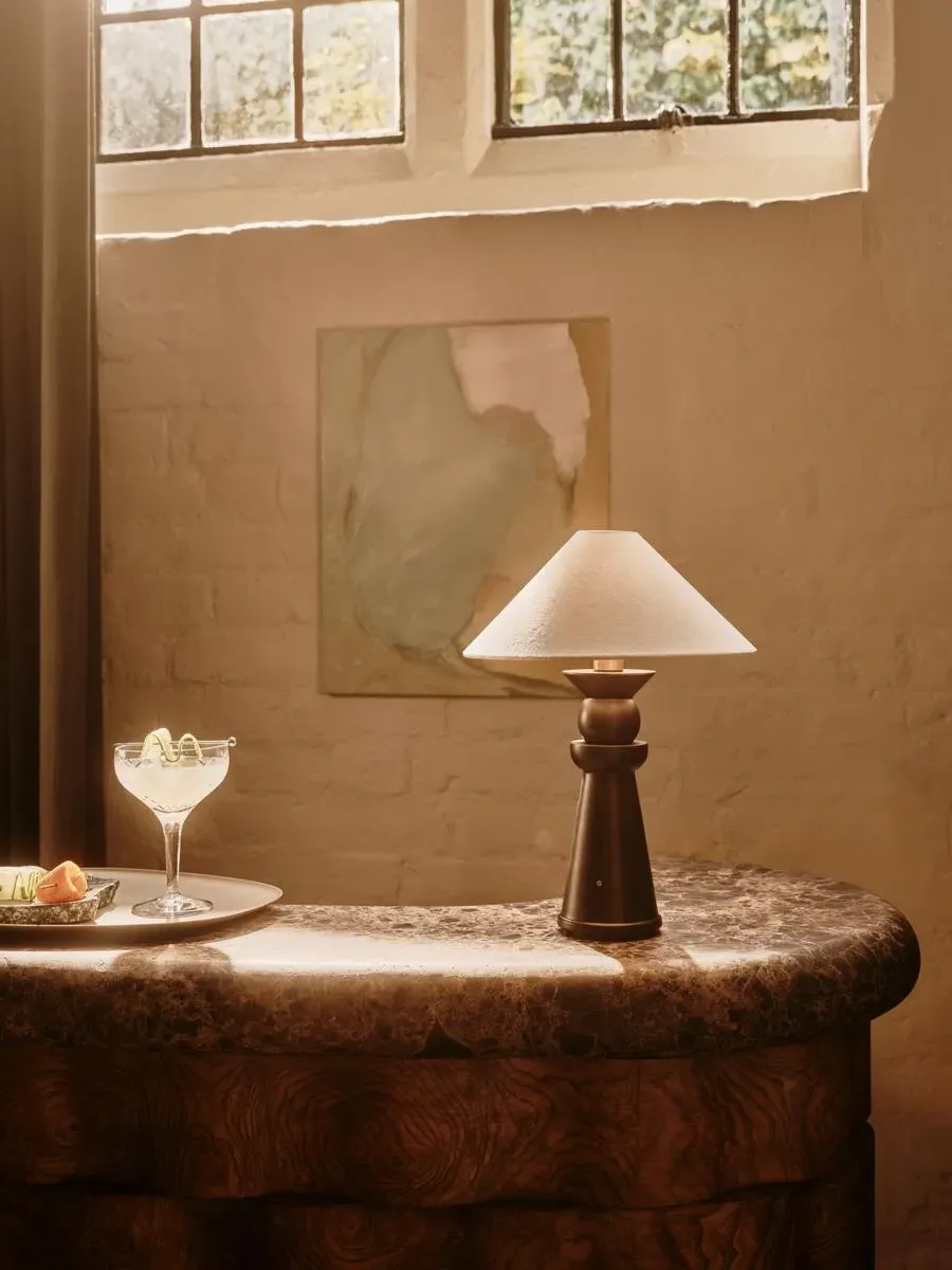 Pierre Portable Lamp - Aged Brass, Linen by Soho Home