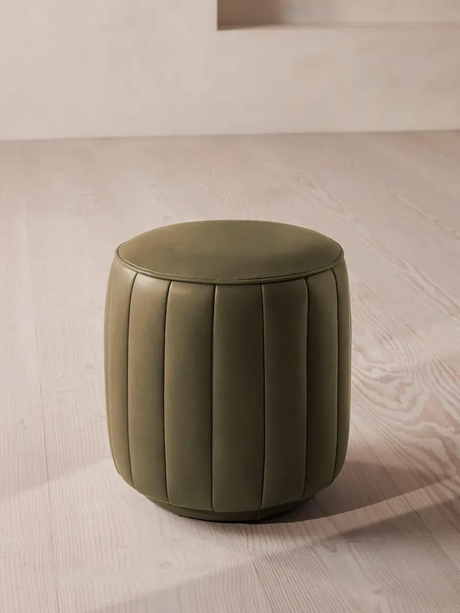 Romi Round Footstool - Moss, Leather product