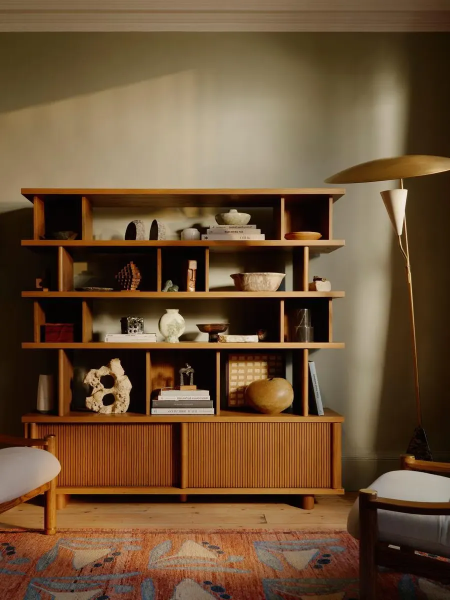 Shelving Unit with Sliding Doors - Oak product