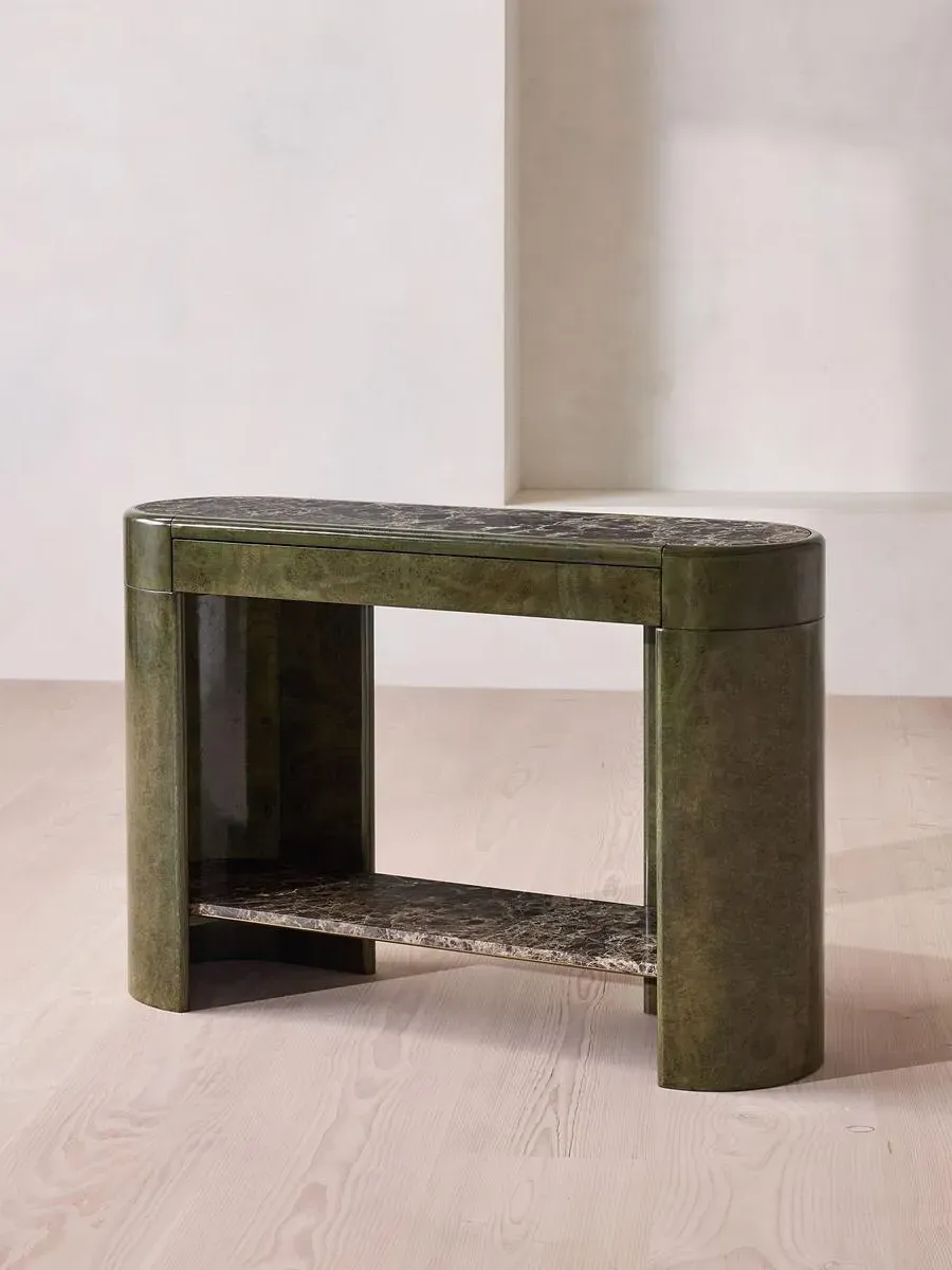Siya Console Table with Drawer - Dark Emperador Marble, Oak Burl product