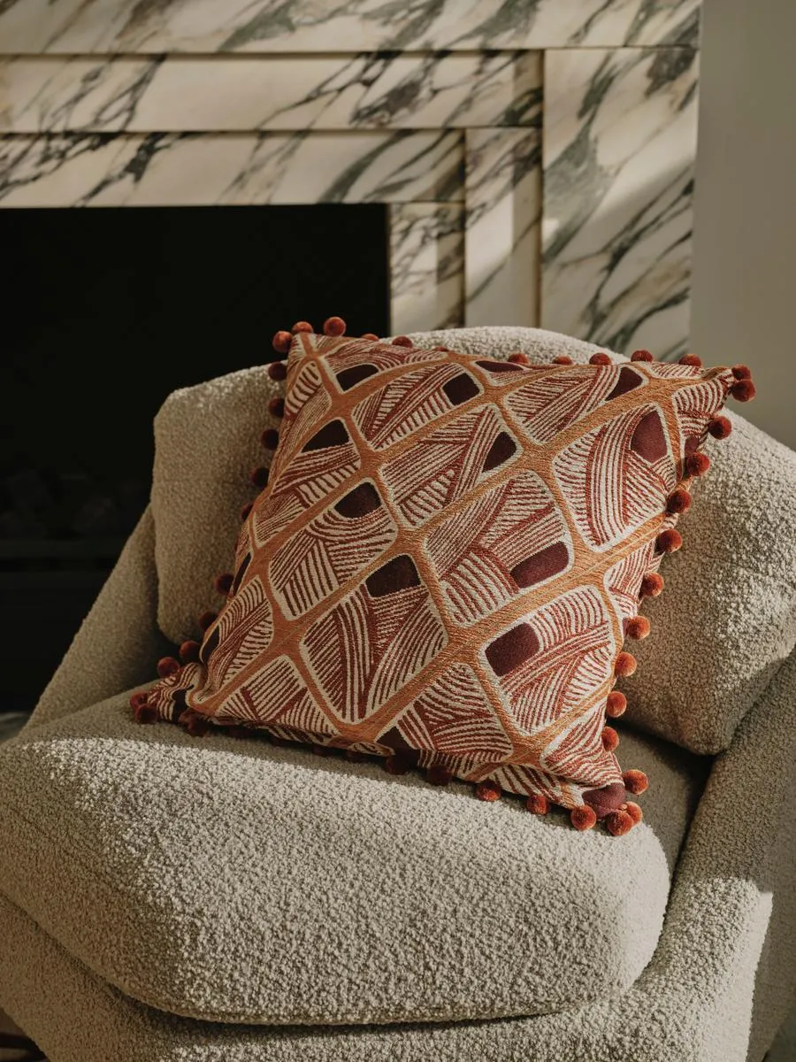 Square Cushion with Pom-Pom Trim - Chenille product