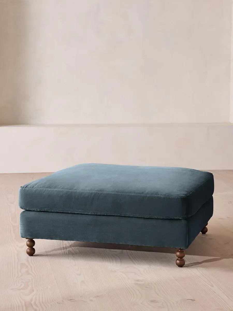 Audrey Square Ottoman - Grey Blue, Velvet