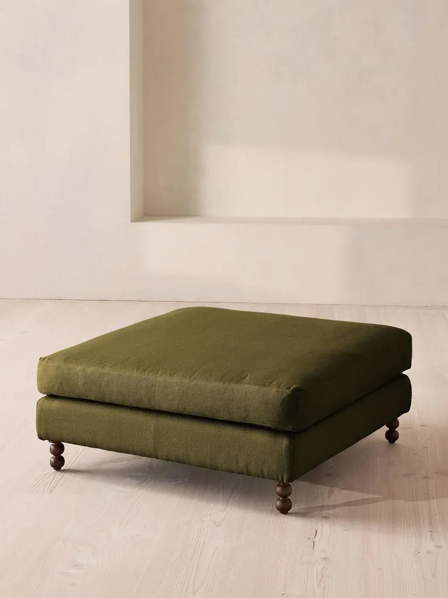 Audrey Square Ottoman - Olive, Linen