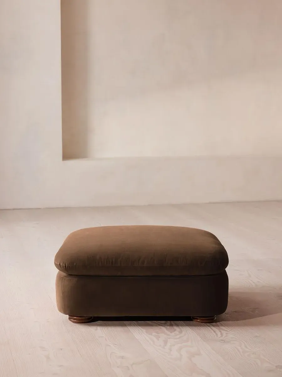 Square Ottoman with Curved Edges - Chocolate, Velvet by Soho Home