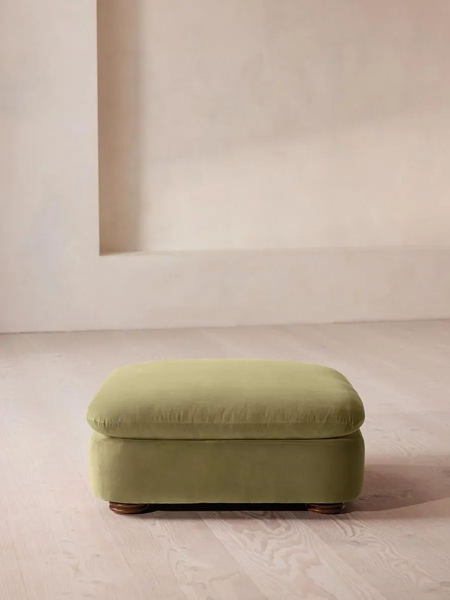 Square Ottoman with Curved Edges - Lichen, Velvet by Soho Home
