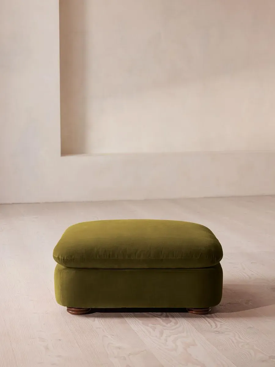 Square Ottoman with Curved Edges - Olive, Velvet product