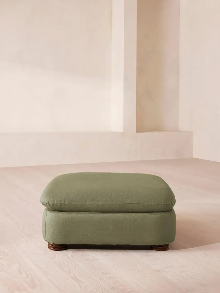 Square Ottoman with Curved Edges - Sage, Linen by Soho Home