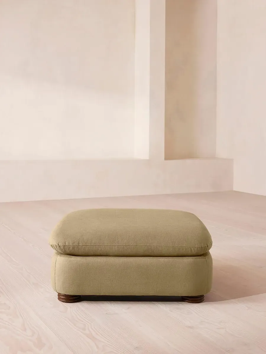 Square Ottoman with Curved Edges - Wheat, Linen by Soho Home