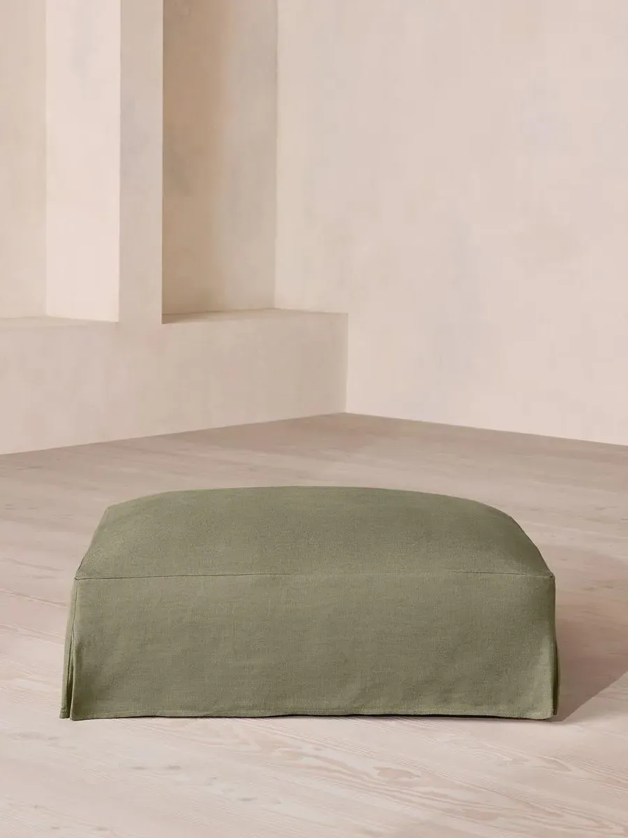 Square Ottoman with Slip Cover - Sage, Linen product