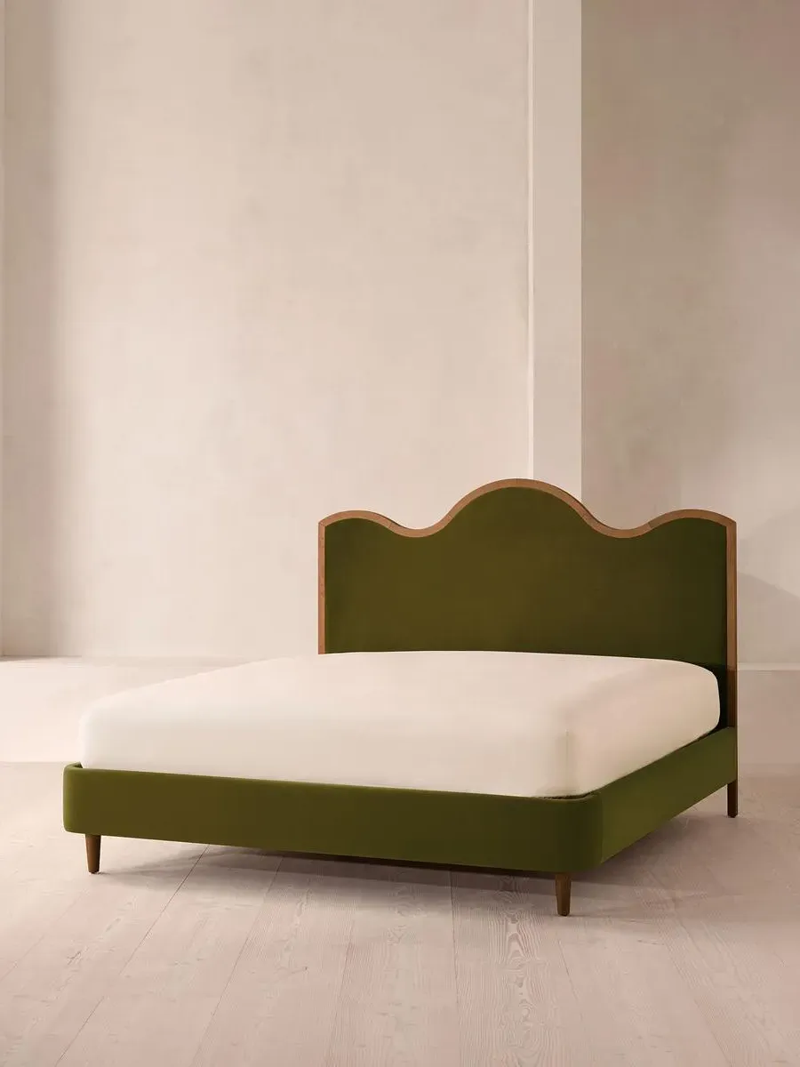 Aubrey Super King Bed with Waved Headboard - Olive, Velvet