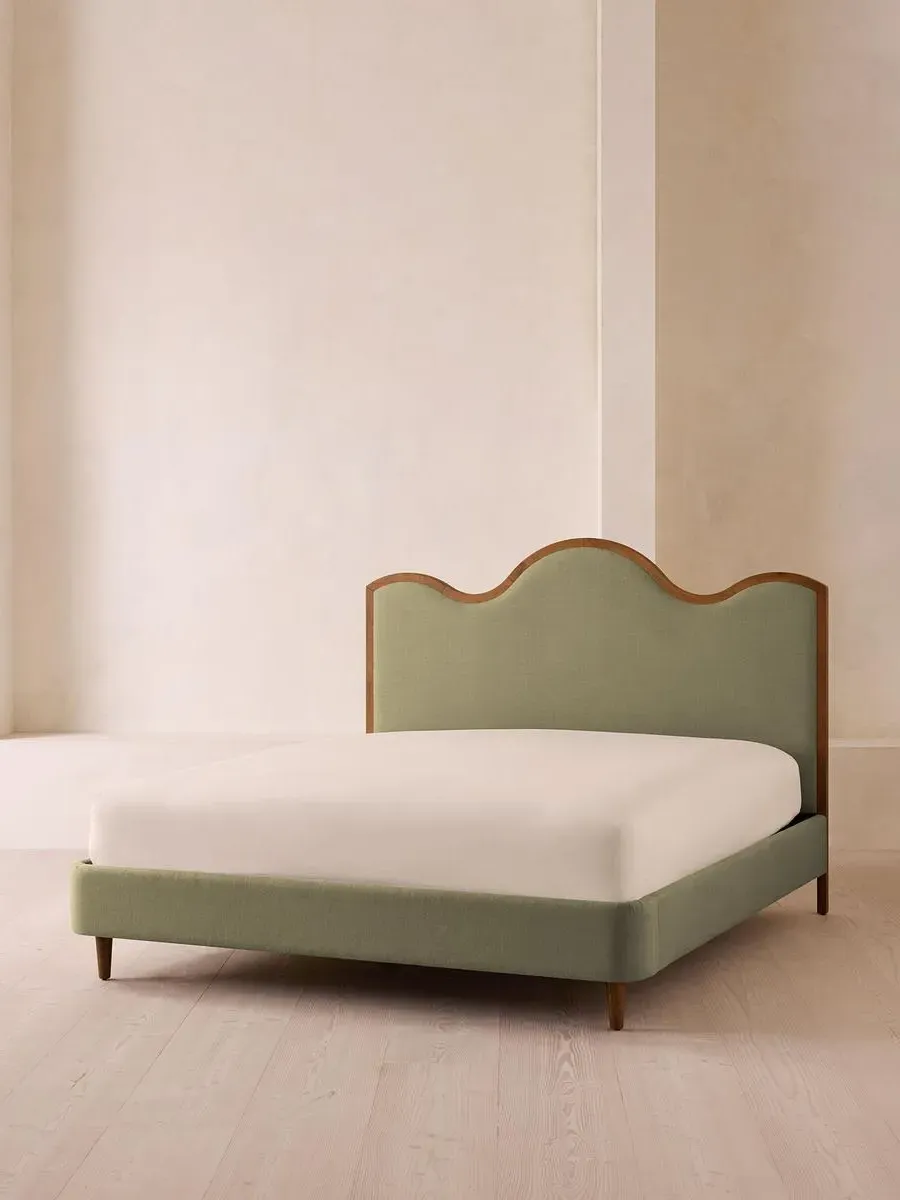 Super King Bed with Waved Headboard - Sage, Linen