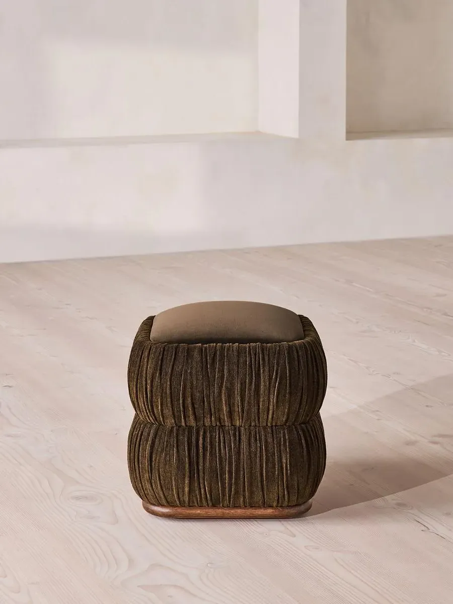 Tabitha Footstool - Chocolate, Linen Chenille & Cotton Velvet product