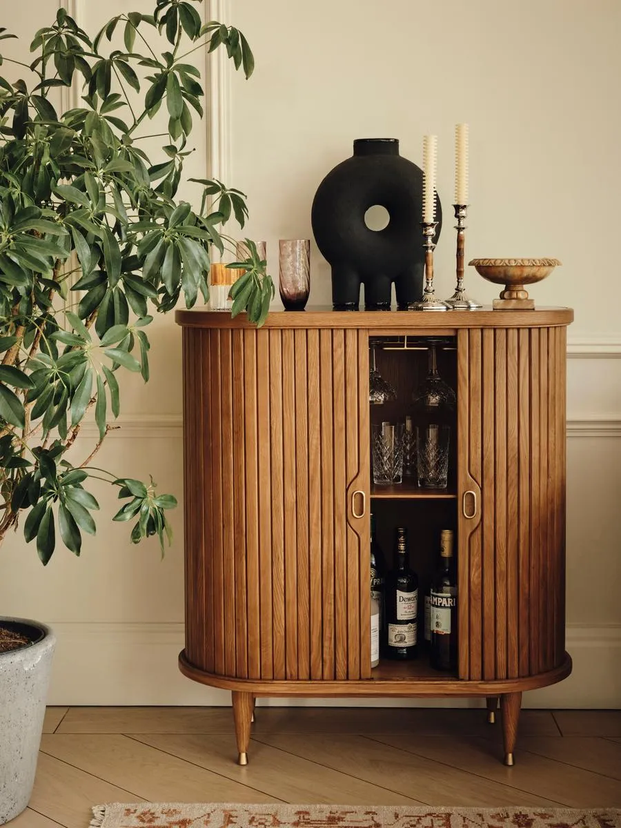 Tambour Bar Cabinet - Black Marble, Oak product