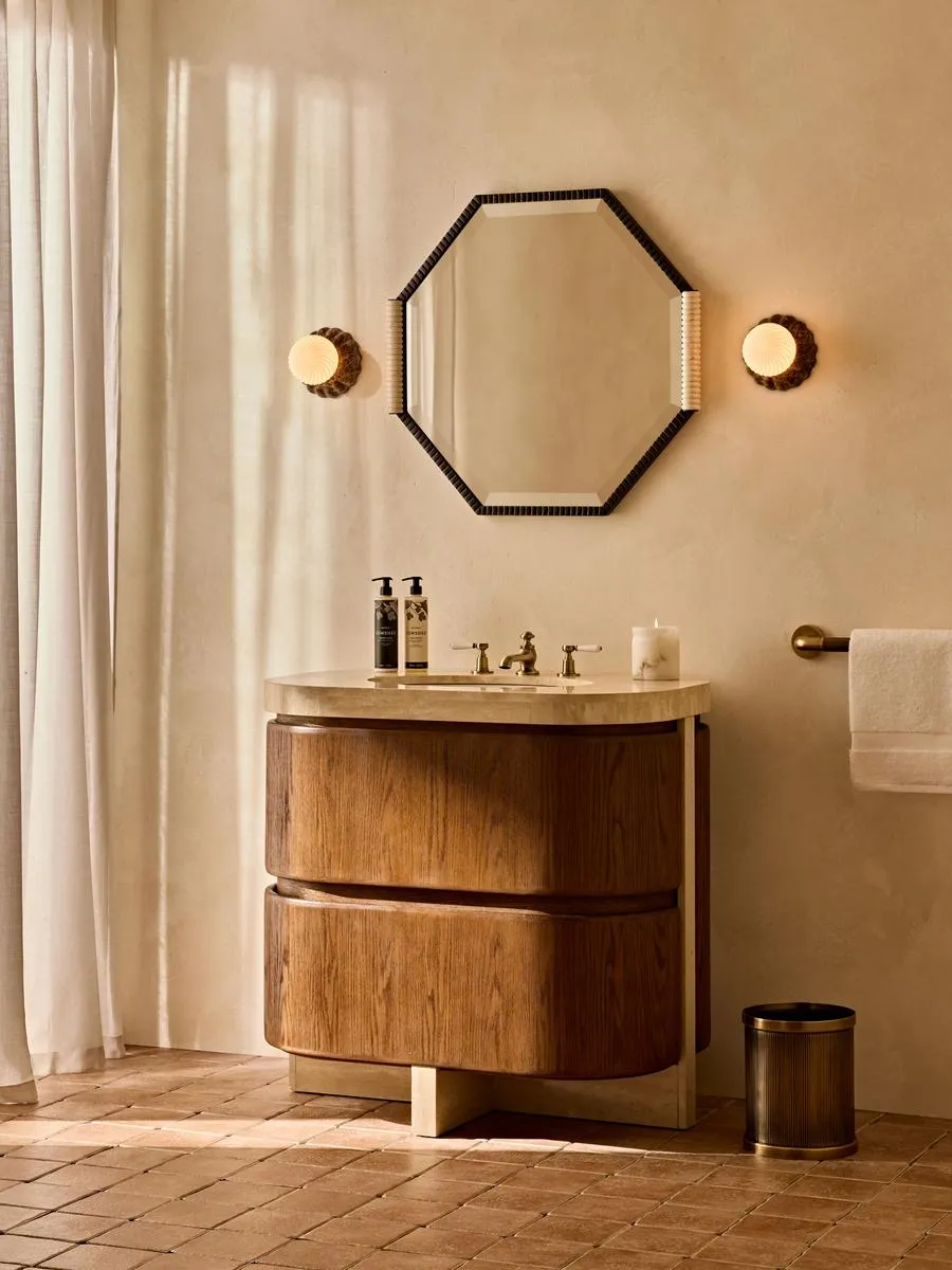 Tivoli Single Vanity with Storage - Brown Oak, Travertine Marble product