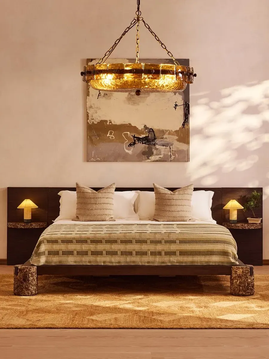 Torren King Size Bed Frame - Dark Stained Pine, Marble product